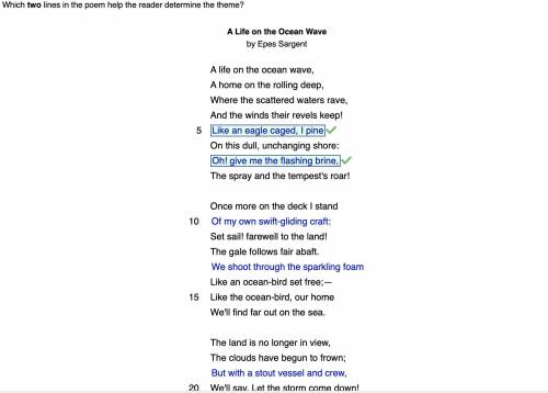 Which two lines in the poem  the reader determine the theme?  in the poem “a life on the ocean wave”