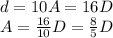 d=10 A=16 D\\A=\frac{16}{10}D=\frac{8}{5}D