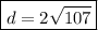 \boxed{d=2\sqrt{107}}