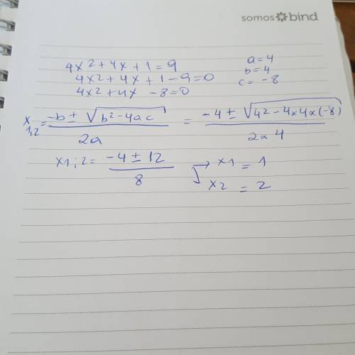 Which of the following are solutions to the equation below?  check all that apply. 4x^2+4x+1=9a. x=