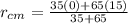 r_{cm} = \frac{35 (0) + 65(15)}{35 + 65}