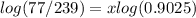 log(77/239)=xlog(0.9025)