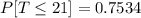 P[T\leq 21]=0.7534