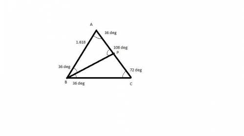 An acute isosceles triangle has an angle with a measure of 36°, the lengths of the two sides are 1 a