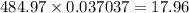 484.97\times0.037037=17.96