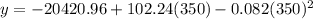 y=-20420.96+102.24(350)-0.082(350)^2