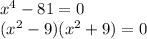 x^{4}-81=0\\(x^{2}-9)(x^{2}+9)=0