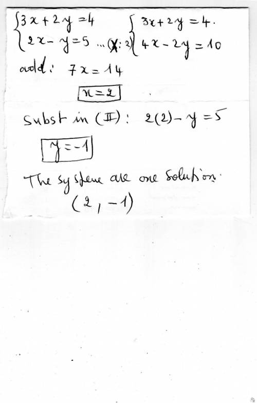 3x+2y=4 2x-y=5 this system of equations