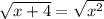 \sqrt{x+4} =\sqrt{x^2}