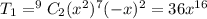 T_1=^9C_2(x^2)^7(-x)^2=36x^{16}