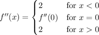 f''(x)=\begin{cases}2&\text{for }x0\end{cases}