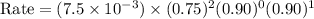 \text{Rate}=(7.5\times 10^{-3})\times (0.75)^2(0.90)^0(0.90)^1