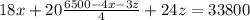 18x + 20\frac{6500 - 4x - 3z}{4} + 24z = 33800