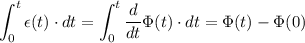 \displaystyle \int_0^{t} \epsilon(t)\cdot dt = \int_0^{t} \frac{d}{dt}\Phi(t)\cdot dt = \Phi(t) - \Phi(0)