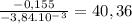 \frac{-0,155}{-3,84.10^-^3} = 40,36