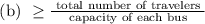 \text { (b) } \geq \frac{\text { total number of travelers }}{\text { capacity of each bus }}