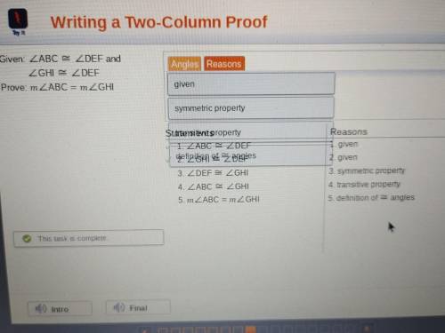 Complete the paragraph proof to prove the statement. given:  ∠abc ≅ ∠def and ∠ghi ≅ ∠def prove:  m∠a