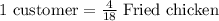 1\text{ customer}=\frac{4}{18}\text{ Fried chicken}