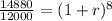 \frac{14880}{12000}=(1+r)^8