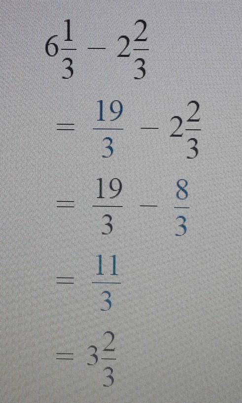What is 6 and 1 third minus 2 and 2 thirds