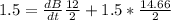 1.5=\frac{dB}{dt}\frac{12}{2}  + 1.5*\frac{14.66}{2}