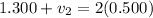 1.300 + v_2 = 2(0.500)