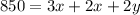 850=3x+2x+2y