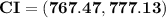 \mathbf{CI = (767.47,777.13)}