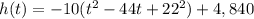 h(t)=-10(t^{2}-44t+22^2)+4,840