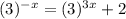 (3)^{-x} = (3)^{3x}+ 2