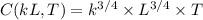 C(kL, T)= k^{3/4}\times L^{3/4}\times T