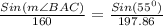 \frac{Sin(m\angle BAC)}{160} =\frac{Sin(55^0)}{197.86}