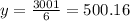 y=\frac{3001}{6}=500.16