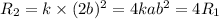 R_2=k\timesa\times(2b)^2=4 kab^2=4R_1