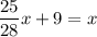 \displaystyle \frac{25}{28}x+9=x