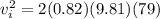 v_i^2 = 2(0.82)(9.81)(79)