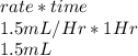 rate * time\\ 1.5mL/Hr * 1Hr\\ 1.5mL