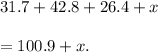 31.7+42.8+26.4+x\\\\=100.9+x.