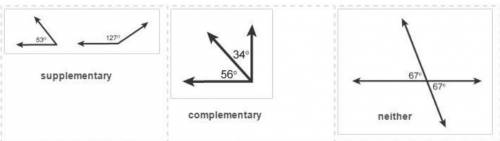 Classify each pair of labeled angles as complementary, supplementary, or neither. drag and drop the