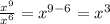 \frac{x^9}{x^6}=x^{9-6}=x^3