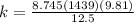 k = \frac{8.745 (1439)(9.81)}{12.5}
