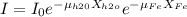 I= I_0 e^{-\mu_{h20}X_{h2o}} e^{-\mu_{Fe}X_{Fe}}