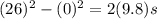 (26)^{2} -(0)^{2}= 2(9.8)s