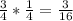 \frac{3}{4}*\frac{1}{4}=\frac{3}{16}