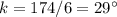 k=174/6=29\°