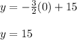 y=-\frac{3}{2}(0)+15\\\\y=15