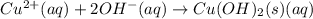 Cu^{2+}(aq) +2OH^-(aq)\rightarrow Cu(OH)_2(s)(aq)