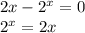 2x-2^x=0 \\ 2^x=2x