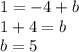 1 = -4 + b\\1 + 4 = b\\b = 5