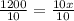 \frac{1200}{10}=\frac{10x}{10}